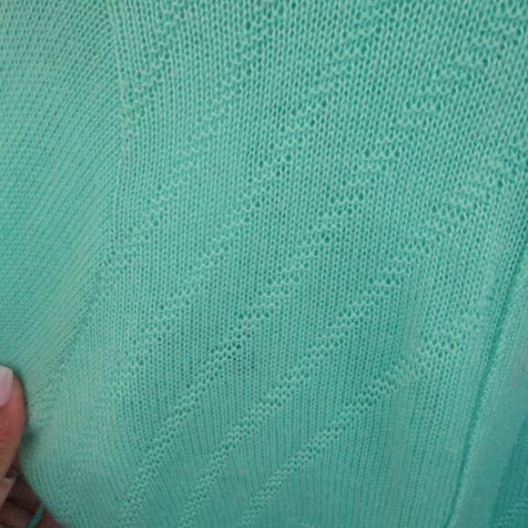 80s/90s Vintage Ms Today Mint Green Pointelle Cardigan Sweater Set Size 2 Pastel - Picture 13 of 16